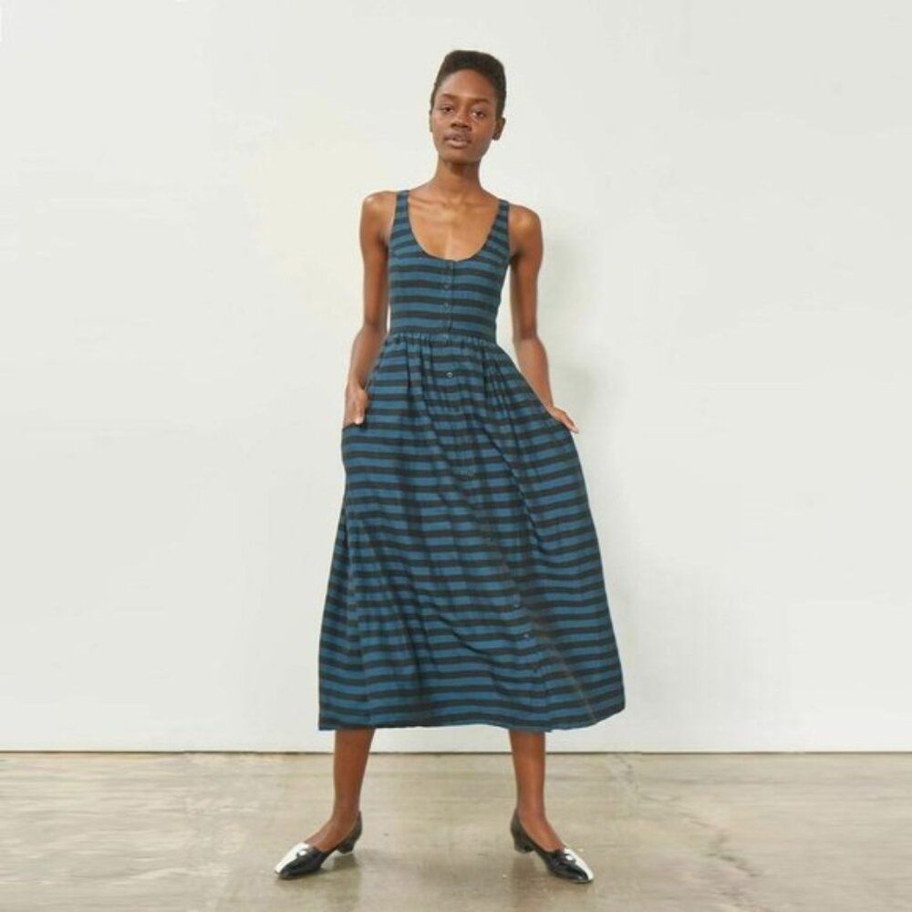Mara Hoffman Annie button-down midi dress in indigo and black